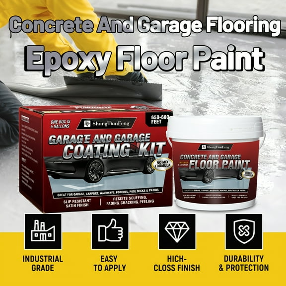 4Gal Ultra Industrial Grade Epoxy Floor Paint, Suitable for Anti Slip,Wear-Resistant, Waterproof Concrete Coatings on Garages, Basements, Warehouses, Indoor/ Outdoor Floors, Ready to Use(1300 Sq. Ft)