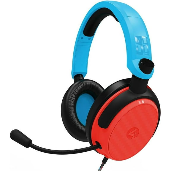 PC Accessory:  Wired Headset - 4Gamers C6 -100 - Neon Red & Blue:  Compatible with PC, PS5, Xbox X|S
