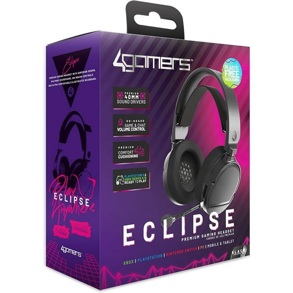PC Accessory: Wired Headset - 4Gamers ECLIPSE Premium Gaming Headset Black: Compatiblewith PC, Switch, PS5, Xbox X|S