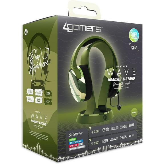 PC Accessory:  Wired Headset - 4Gamers Panther Headset with Stand - Wave Forest:  Compatiblewith PC, Switch, PS5, Xbox X|S