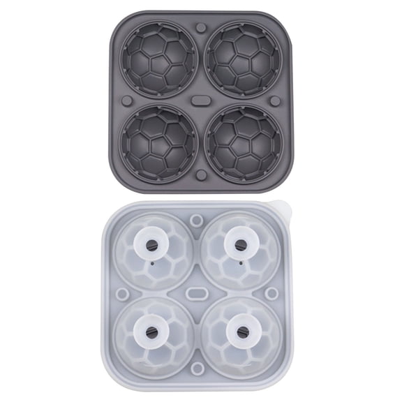 4Grids Silicone Ice Grid Football Cube Mold With Cover Maker,Football Shape Silicone Tray with Cover, 4 Grid Large Piece Maker for Whiskey Cocktails Kitchen Bar Use