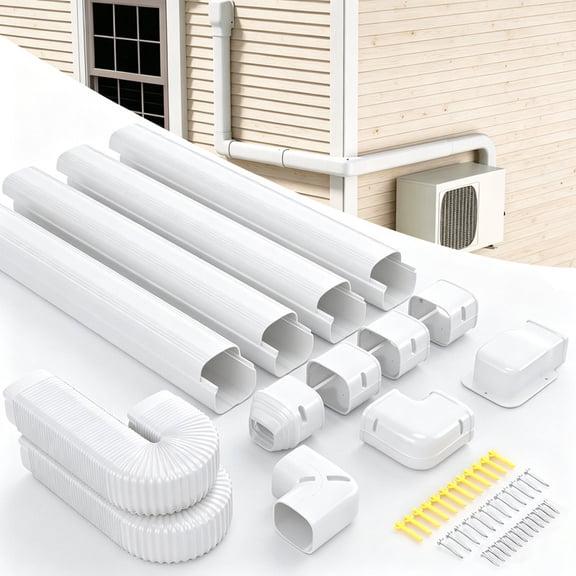 KINDEEP 4"17Ft Mini Split Line Set Cover, Upgraded Weather Resistant PP Material, Mini Split Line Cover Kit, Lineset Cover for Long Run HVAC Systems