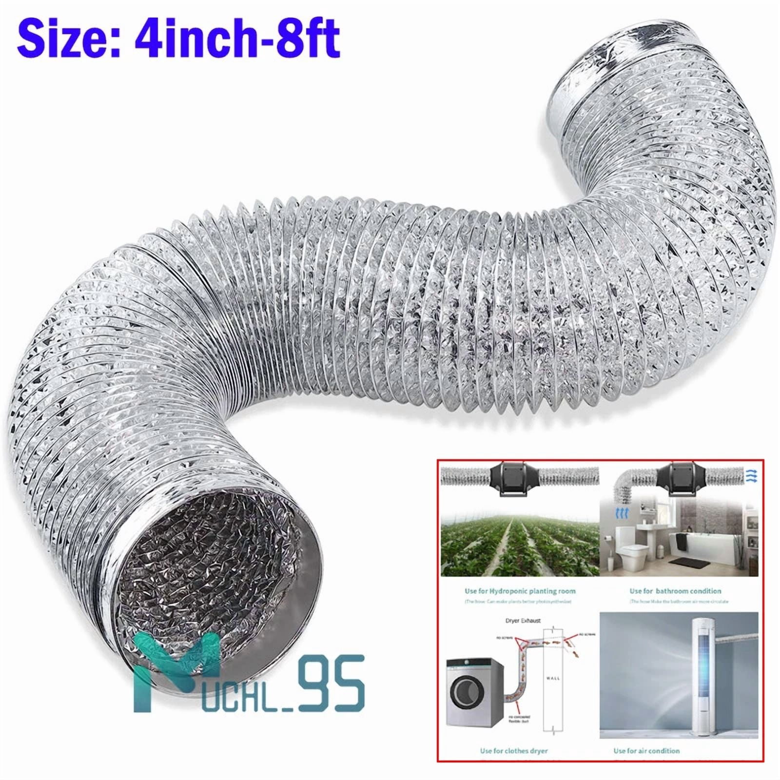 4In 8Ft Flexible Air Aluminum Foil Ducting Dryer Vent Hose For Hvac Ventilation