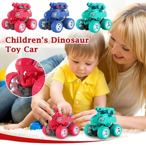 4In Cartoon Dinosaur Inertial Ejection Toy Car, Sturdy Drop-Resistant Double Track Vehicle Toy, Portable Off-Road Play Toy For Family For Home For Outdoor Play