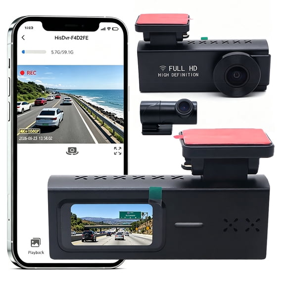 4K+1080P Dual Dash Cam, 1.47" Screen WiFi Car Camera, 24H Parking Monitor, Loop Recording, G-Sensor, Wide Angle