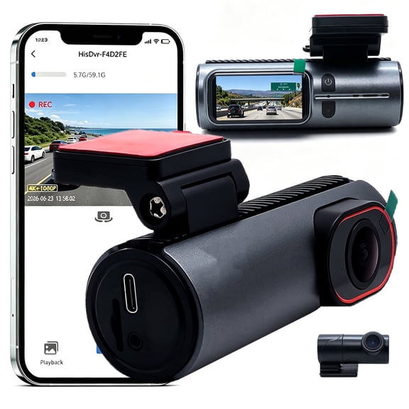 4K+1080P Dual Dash Cam Front and Rear with 1.47 Inch Screen, WiFi Car Driving Recorder, Wide Angle, Loop Recording, G-Sensor, 24 Hours Parking Monitor Car Camera