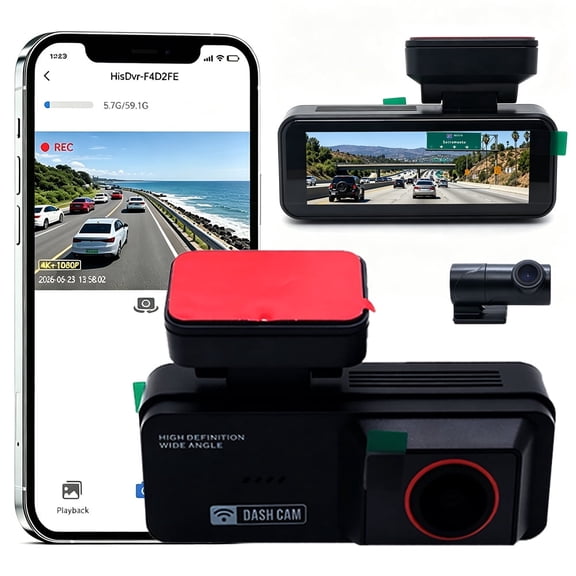4K+1080P Dual Dash Cam Front and Rear, 3.2 Inch IPS Screen WiFi Car Dash Camera, Wide Angle Lens, Loop Recording, G-Sensor, 24 Hours Parking Monitor Driving Recorder