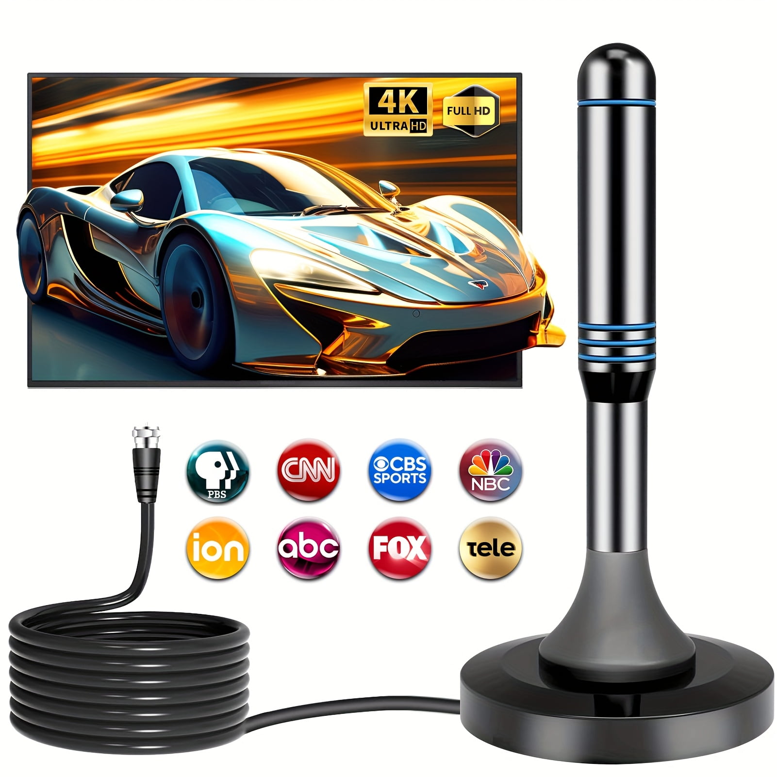 4K/1080P HD Digital TV Antenna | 400-Mile Long-Range Reception 18ft