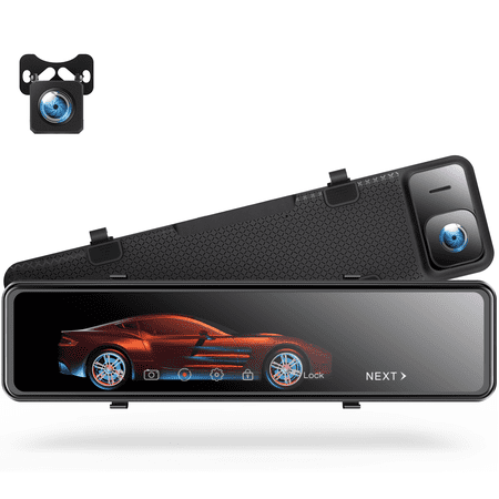 4K+1080P Mirror Dash Cam Front and Rear, TOGUARD 12" IPS Voice Control Touch Screen Backup Camera , Super Night Vision, Parking Assistanc