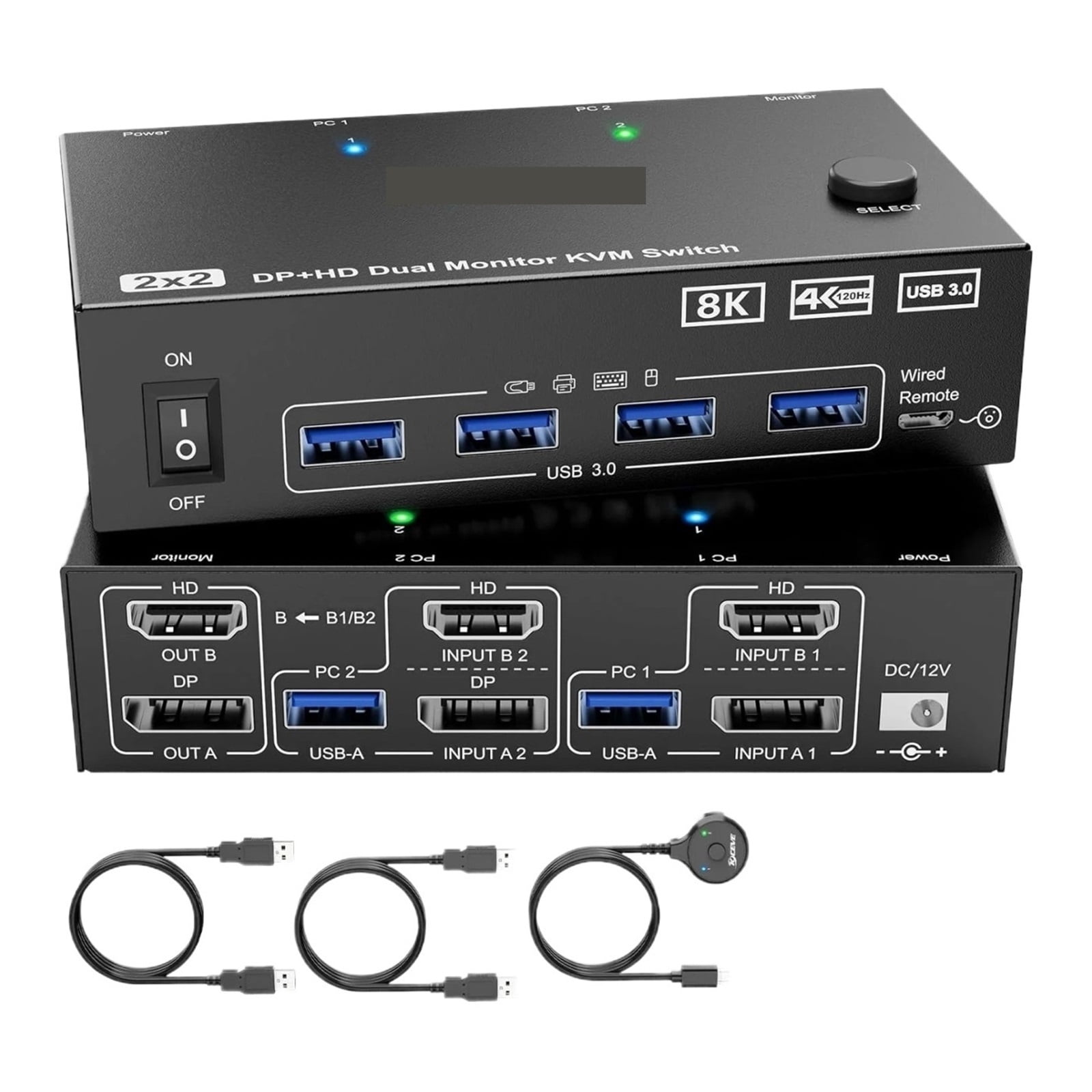 4K@144Hz KVM Switch 2 Monitors 2 Computers 8K@60Hz,KCEVE And Displayport Dual Monitor KVM Switch With 4 USB 3.0 Port