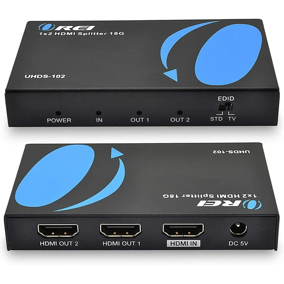 4K 1x2 2.0 HDMI Splitter by OREI, 2 Ports with Full UltraHD 4:4:4 HDR, HDR10, Dolby Vision, HDCP 2.2, 4K at 60Hz, EDID Support