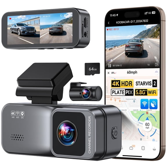 4K/2.5K Dash Cam Front and Rear, Dual Dash Camera for Cars, Included 64GB Card, Built-in Wi-Fi GPS,Car Camera with 3.20" IPS Screen,UHD Night Vision, Loop Recording, WDR, 24H Parking Monitor