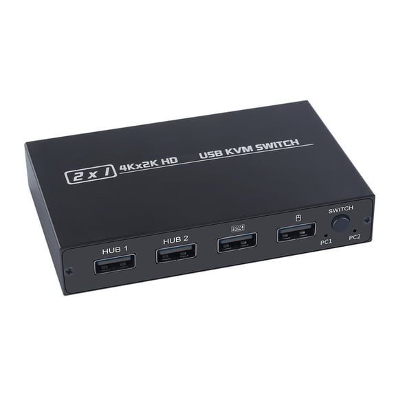 4K*2K KVM 2-in-1 -compatible/USB KVM Switch Support HD 2 Hosts Share 1 Monitor/Keyboard& Mouse Set Printer Video Display