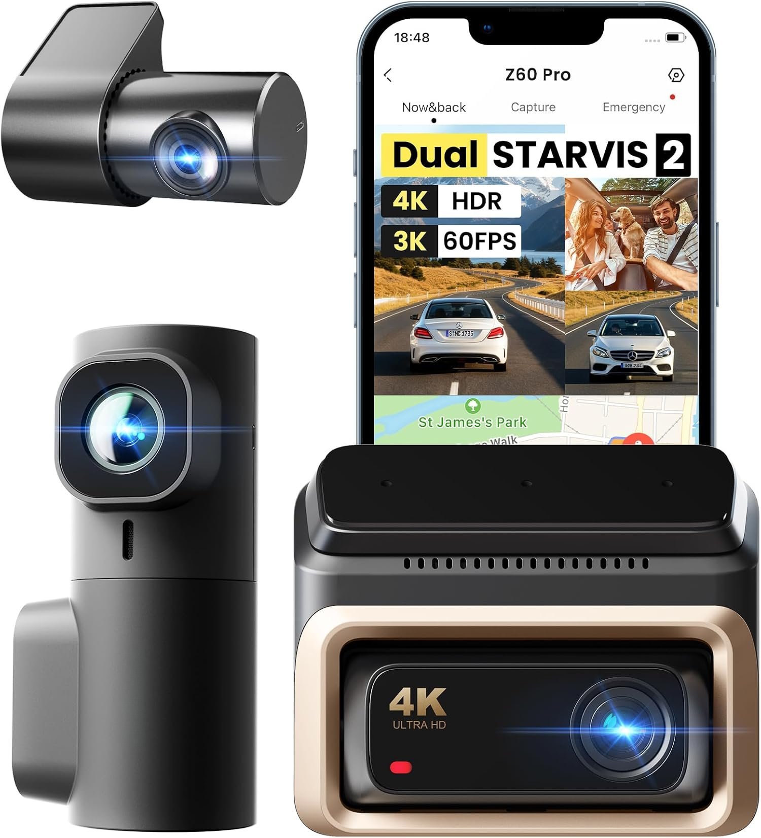Interior Rear Camera 4K 3 Dash Cam, 4K++1080P Front Inside Rear Camera, Dual STARVIS 2 ...