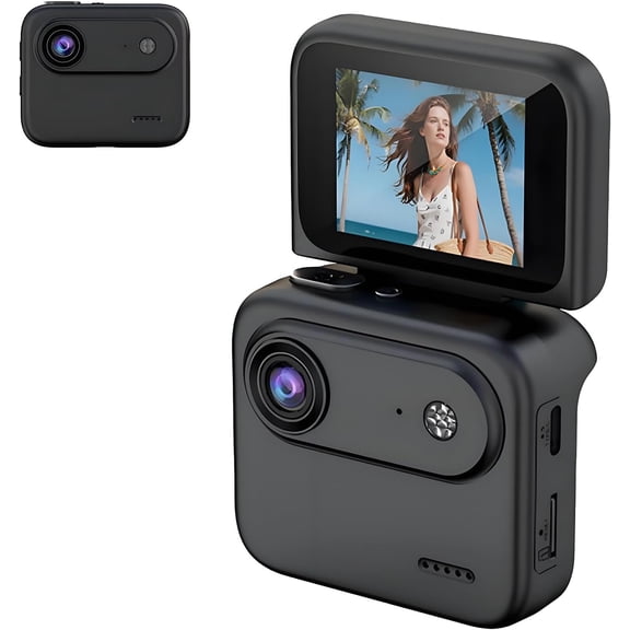 4K 360 Panorama Action Camera, Flip Screen with Image Stabilization, Chest Mount & 6H Battery for Sports Vlogging(black)Q