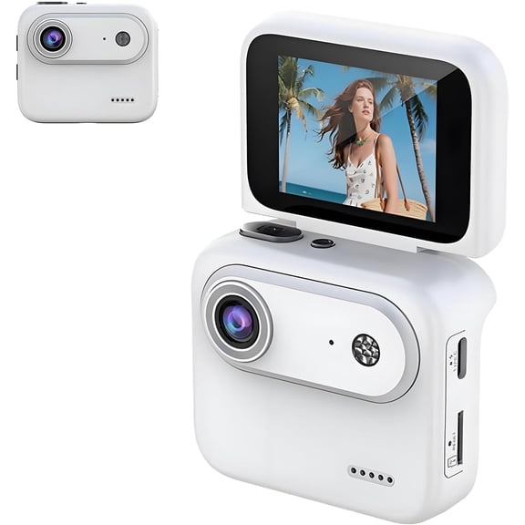 4K 360 Panorama Action Camera, Multi-Functional Flip Screen with Image Stabilization, Chest Mount & 6H Battery for Sports Vlogging(white)Q