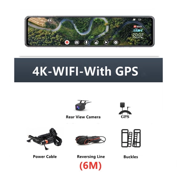 4K 3840*2160P 12 Inch Car DVR Dash Cam GPS IMX415 Rear View Mirror 1080P Car Camera Video Recorder Park Monitor ,Clear Images