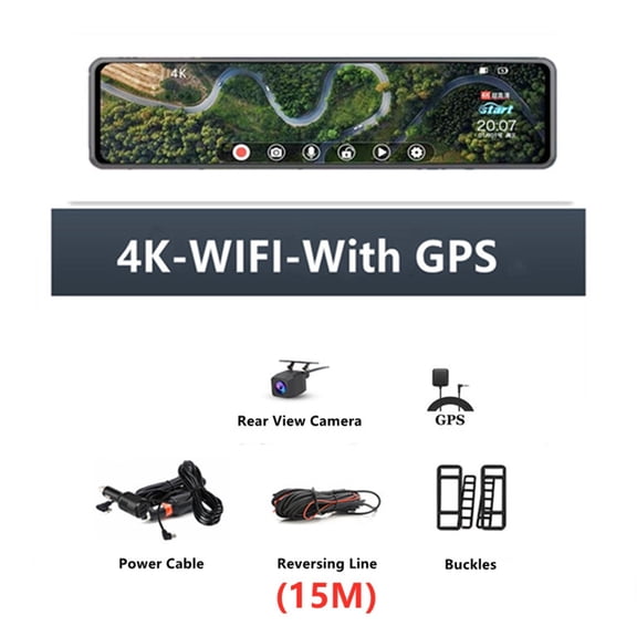 4K 3840*2160P 12 Inch Car DVR Dash Cam GPS IMX415 Rear View Mirror 1080P Car Camera Video Recorder Park Monitor ,Clear Images