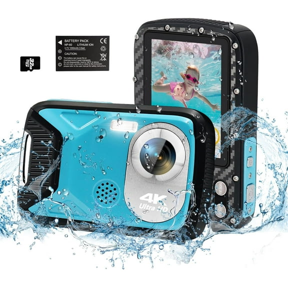 4K 48MP Underwater Camera, 16FT Waterproof Digital Camera with 32GB Card, Compact 18X Zoom Waterproof Camera for Snorkeling Swimming Vacation