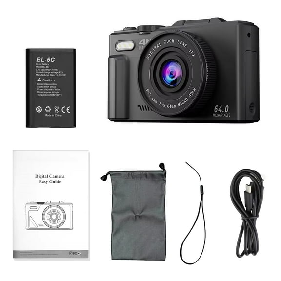 4K/48MP Vlogging Camera with 180 ° Flip Screen, 18X Digital Zoom & WiFi - Vintage Digital Camera for YouTube, Selfies, and HD Video Recording