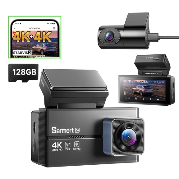 4K+4K HD Dash Cam Front and Rear Dash Cam +128GB Card GPS Car DVR Video Recorder,WiFi App LCD,Night Vision