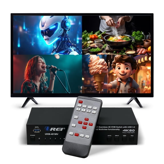 4K 4x1 KVM Switch with USB 3.0 and Multiview Functionality (UKM-401MV)