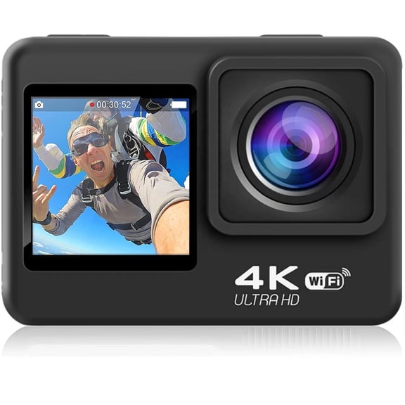 4K 60FPS Action Camera, Waterproof, WiFi, EIS, Dual-Screen for Sports, Vlogging