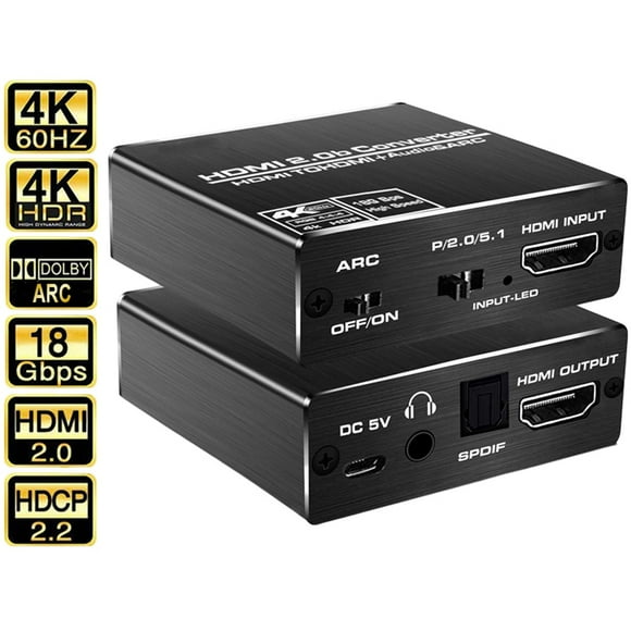 4K@60HZ HDMI 2.0b Audio Extractor,AUBEAMTO HDMI Audio Converter Adapter,HDMI to HDMI + Optical Toslink SPDIF + 3.5mm AUX Stereo Audio Out, Support HDMI ARC, HDCP 2.2, RGB 8:8:8,3D