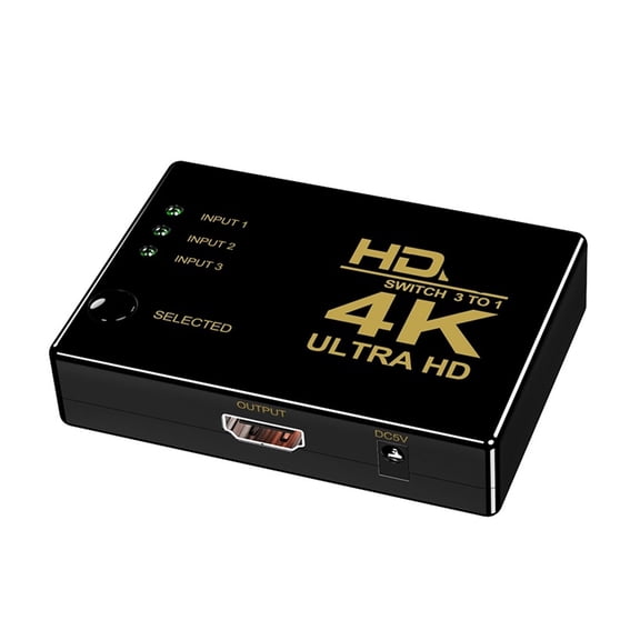 4K 60Hz 3 Port Ultra HD Media Switcher with Remote, High-Def Video Hub