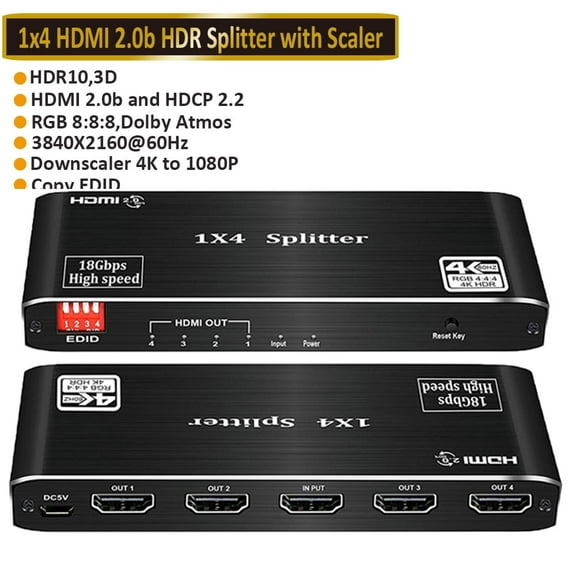 4K 60Hz HDMI 2.0 1X4 Switch Splitter,AUBEAMTO 4 Port 4K HDMI Switcher 1 in 4 Out, HDMI 2.0b and HDCP 2.2,4K@60Hz 1x4 HDMI Splitter.support RGB 8:8:8(7.1CH Dolby atmos, 16 kinds of EDID mode,HDR 10