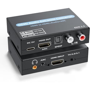 4K@60Hz HDMI Audio Extractor with ARC Optical, 3.5mm Stereo & RCA L/R Adapter, Supports 5.1 Audio, HDCP 2.2, HDR, 18Gbps for PS5, Xbox, HDTV, Soundbar
