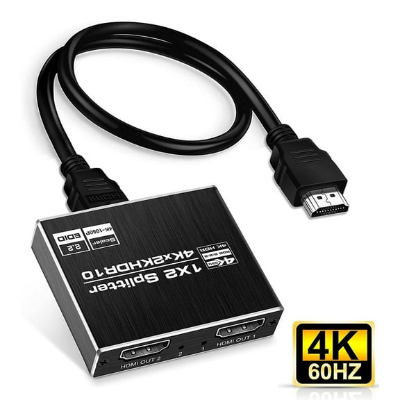 4K@60Hz HDMI Splitter 1 in 2 Out, AUBEAMTO Aluminum HDMI Splitter for Dual Monitors Duplicate/Mirror with Same Image, 1x2 HDMI2.0b Splitter HDCP2.2 for Xbox, PS5, Roku (1 Source onto 2 Displays)