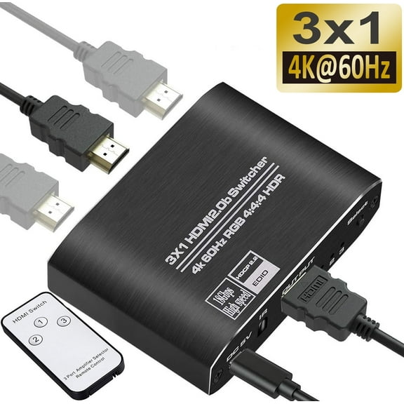 4K@60Hz HDMI Switch, 4K HDMI Switcher 3 Port, 3X1 HDMI Auto Switch 3X1 Selector with IR Remote for Xbox,PS5,PS4,UHD TV, Support 4K@60Hz, HDR, 2k,1080P @ 60Hz, 3D, HDCP 1.4 and Dolby-True HD/DTS