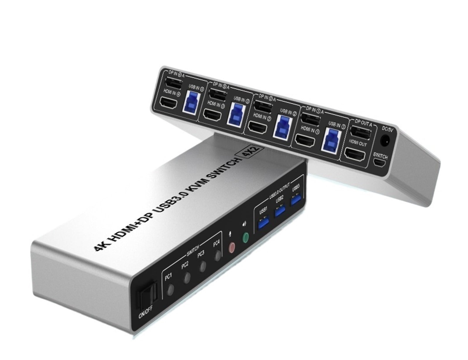 4K@60Hz USB 3.0 Displayport+ KVM Switch 2 Monitors 4 Computers, 4 Port Dual Monitor +DP Monitor Switch For 4 PC