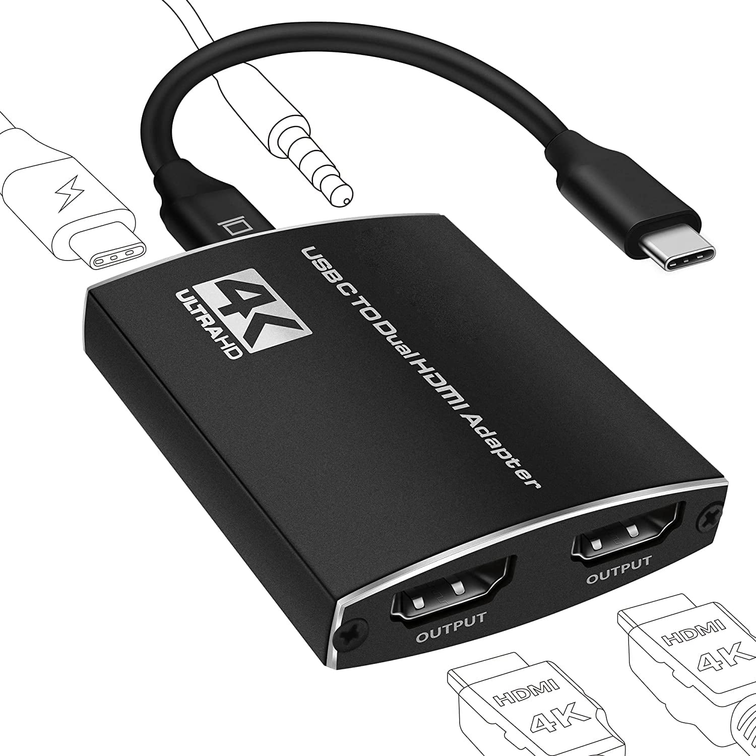 4K @60Hz USB C to Dual HDMI Moniter Docking Stations Adapter,Thunderbolt 3 to HDMI for MacBook,MacBook Pro 2020/2019/2018 Apple iMac,iMac Pro,Google Chromebook Pixel,Samsung,Dell,Asus,Hp and More