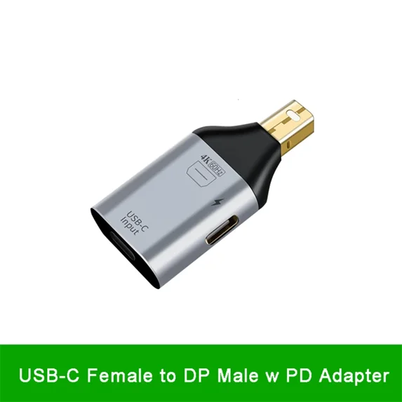 4K@60Hz USB3.1 Type C to DP/HDMI-compatible + 100W PD Adapter Convertor for Macbook Chromebook Pixel Laptop HDTV USB-C Adapter (USB C to mini DP PD)