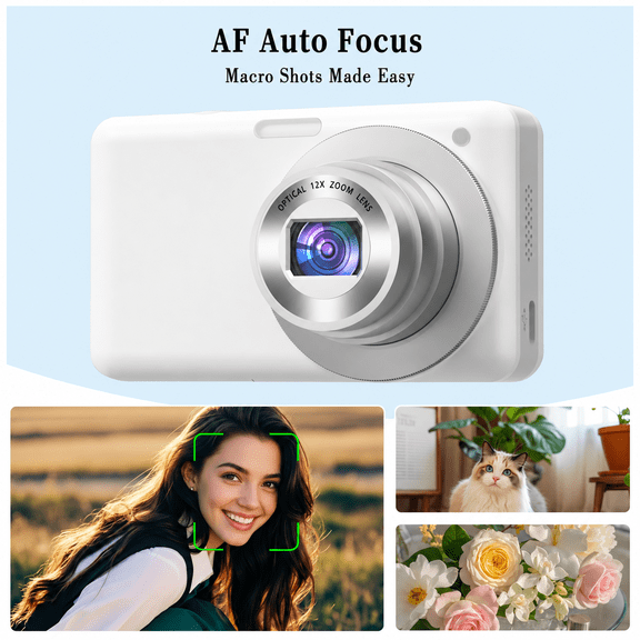 4K 64MP Compact Digital Camera 12X Optical Zoom WiFi 32GB Card LED Fill Light Video Camera White