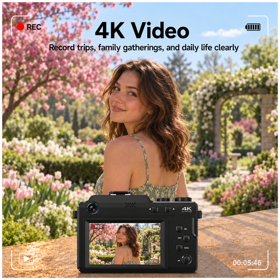 4K 48MP Digital Camera WiFi Autofocus 18X Zoom Dual Lens 3.0 Screen 32GB Video Camera PORTWORLD