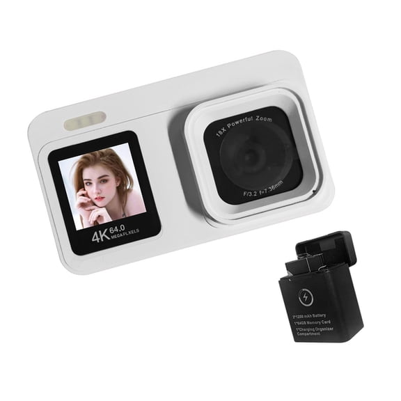 4K 64MP Screen Camera 18x Zoom Rechargeable w/Portable Case for Travel Vlog Beginners