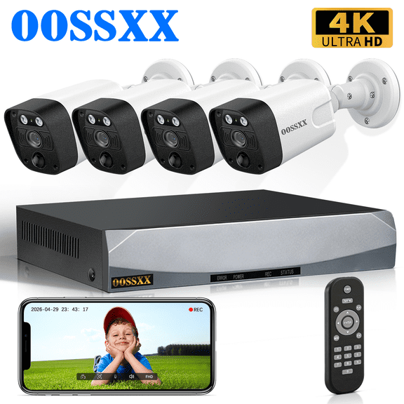 OOSSXX 4K PoE Security Camera System, 4 Cameras 8 Channel NVR System without HDD