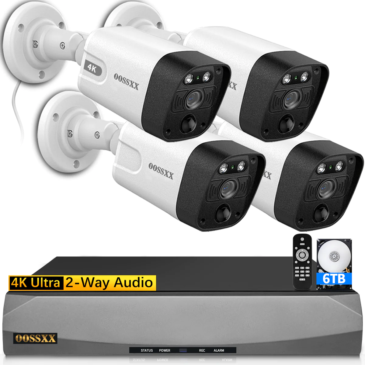{4K/8.0 Megapixel & 130° Ultra Wide-Angle} 2-Way Audio PoE Outdoor Home Security Camera System, 4 Wired Outdoor Surveillance IP Cameras System