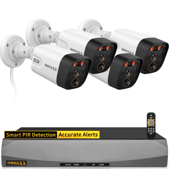 OOSSXX 4K POE Outdoor Security Camera System, 8MP Wired IP Cameras with 130° Wide Angle, 8-Channel NVR