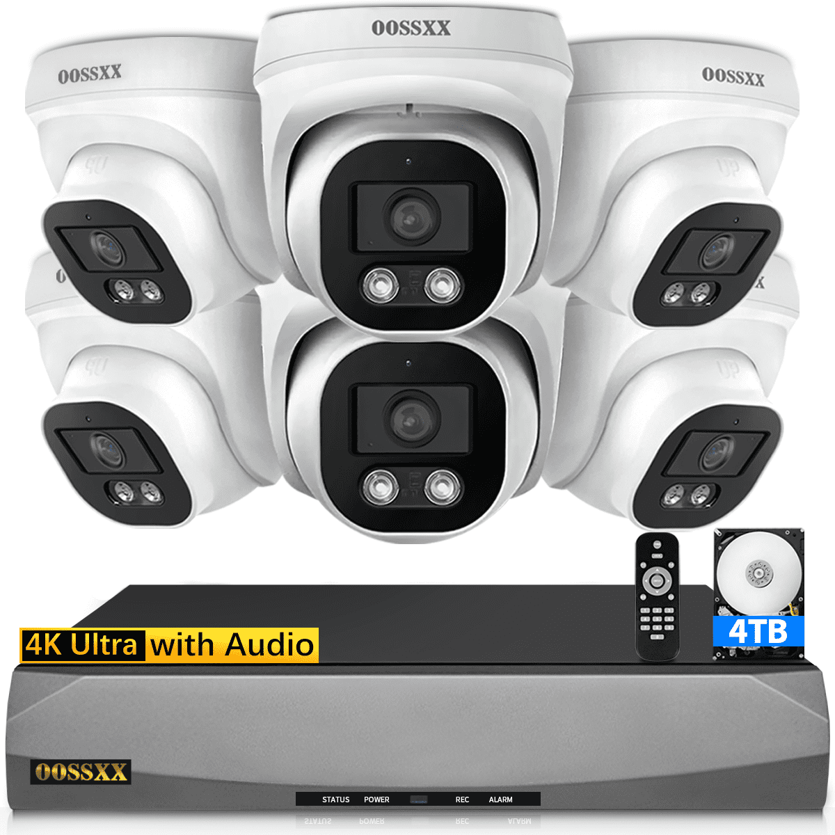 OOSSXX Home security with Audio,4K Security Camera System,PoE Dome
