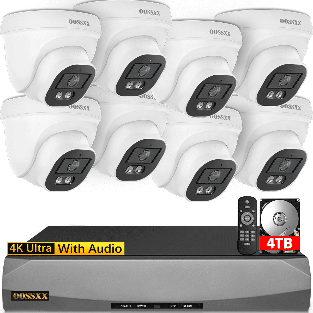 OOSSXX 4K PoE Dome Outdoor Home Security Camera System with 130° Ultra