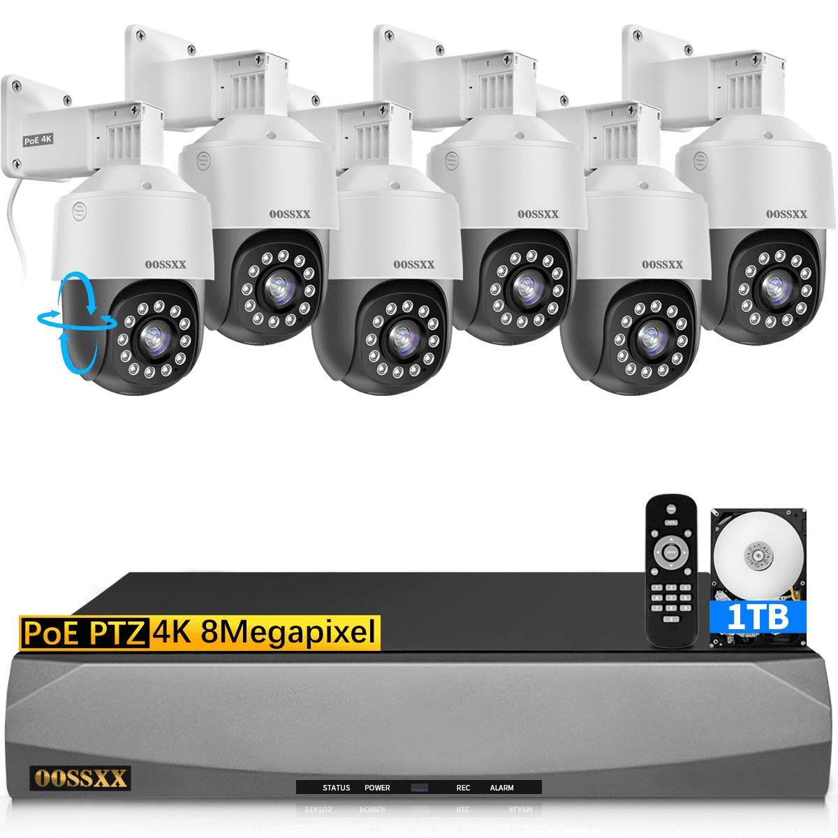 OOSSXX PoE Dome Outdoor Home Security Camera System,PTZ Wired Outdoor