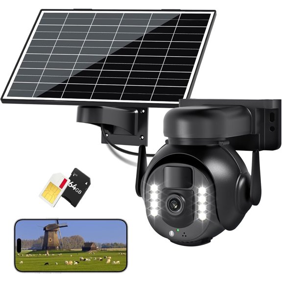 4K 8MP 4G LTE Cellular Camera, Outdoor Camera with Integrated SIM, Night Vision, Two-Way Audio, PIR Motion Detection, IP66 Weatherproof, SD Card Playback.
