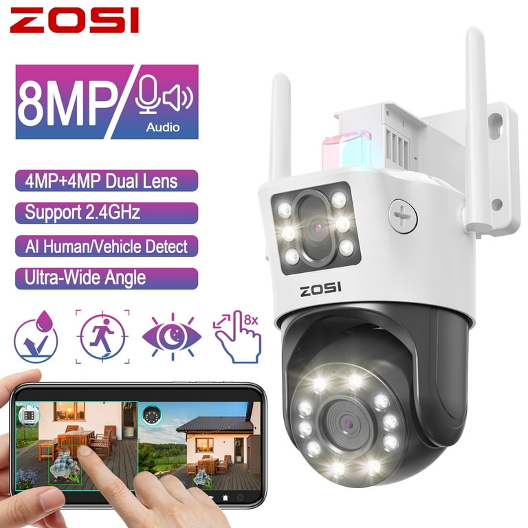 4K 8MP Dual Lens PTZ Security Camera, ZOSI WiFi Security