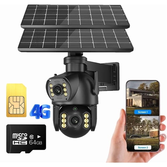 4K/8MP Solar Security Cameras Dual Lens 360°PTZ Solar Camera Outdoor Wireless Cameras for Home Security Camera (8MP No Card)