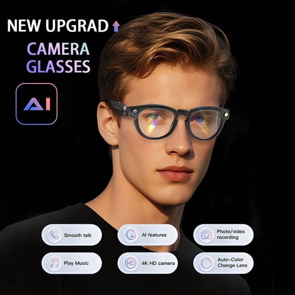 4K AI Smart Camera Glasses - Wireless Calls & Music, AI Translation, App Control, USB Magnetic Charging, for Content Creation/Travel/Meetings