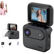 4K Action Camera 140 Wide Angle, Anti-Shake Action Cam with Flip Screen, Helmet Camera for Motorcycle Cycling Vlogging, Black
